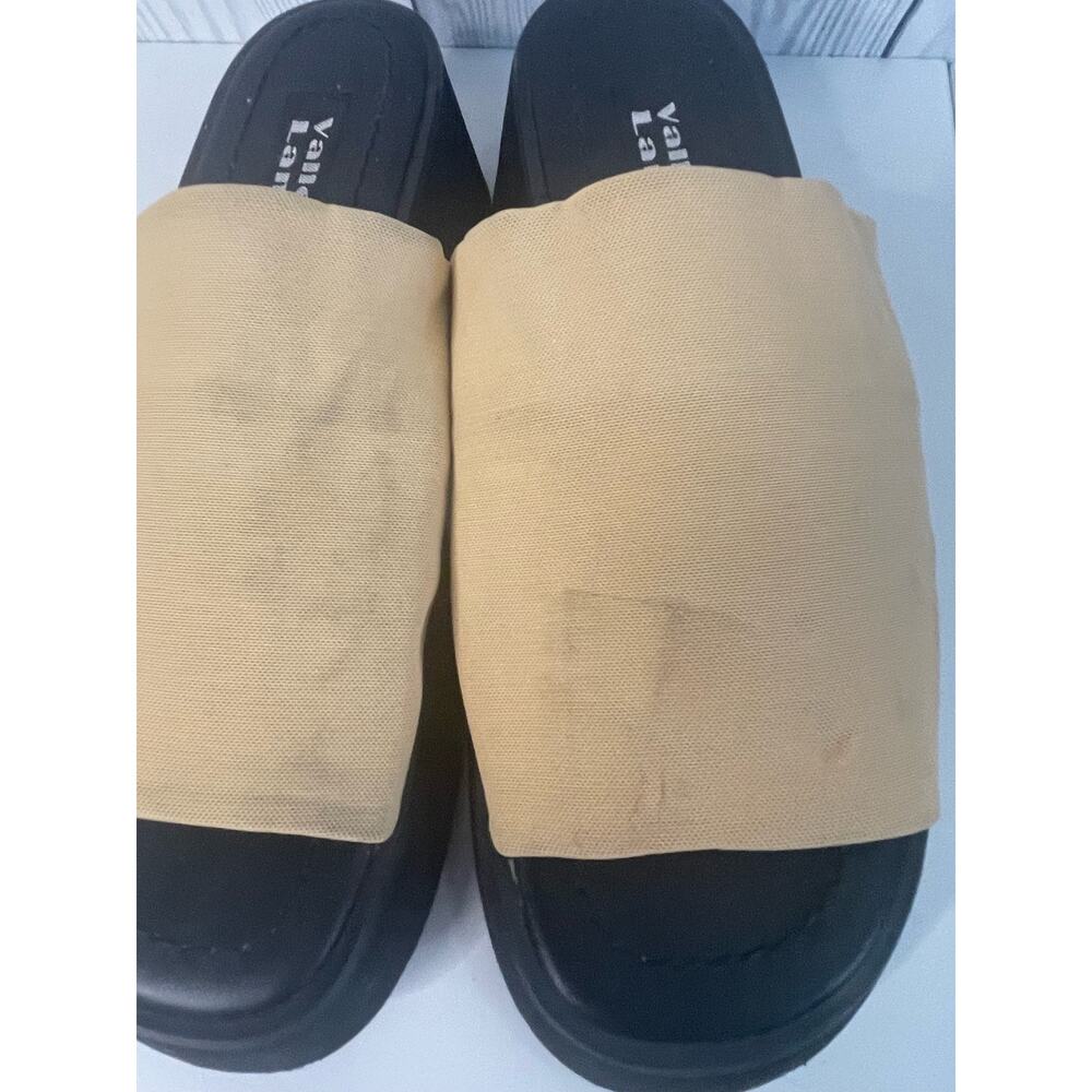 Vintage Y2K Chunky Tan and Black Summer Slip in Slides Size 10 - Picture 3 of 9